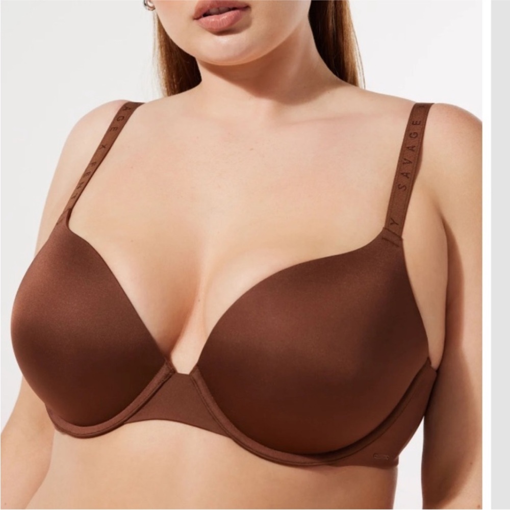 Savage X Fenty 44DDD T-Shirt MicroFiber Crisscross Back Push-up Bra NWT Brown
